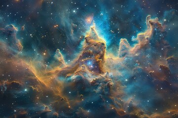 Fototapeta premium Breathtaking vibrant nebula illuminates cosmos showcasing stellar dust and gas formation with countless glowing stars in vast interstellar space
