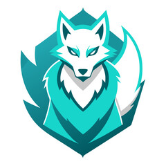 Arctic fox in side-facing battle stance with white and teal layers for esports emblem