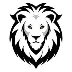 Monochrome white lion head with calm power, detailed mane lines, and clean stylization