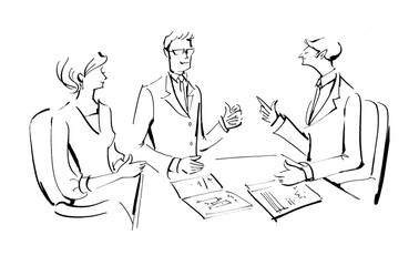 Businessmen and career women meeting at a table