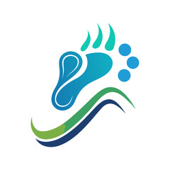 Running footprint logo with fluid motion arc and clean minimalist outlines