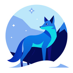 Stealth-mode vector fox in cool blue tones under an aurora-lit sky with minimalist styling