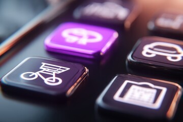 Close-up of smartphone app icons representing various transport options and services
