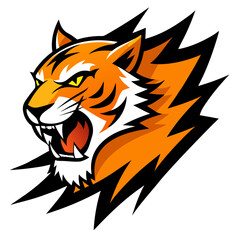 Roaring Tiger with Angular Fur Strokes and Slashed Background