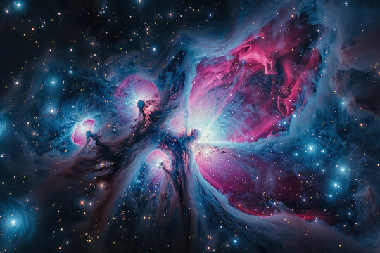 Vibrant cosmic nebula painting adorned with glowing stars and colorful swirling gas creating infinite breathtaking celestial universe background abstract concept