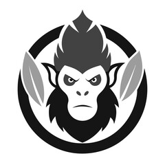 Tribal Silverback Monkey Face with Banana Leaf Badge Design