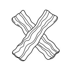 Crossed strips of bacon in a simple black line drawing  