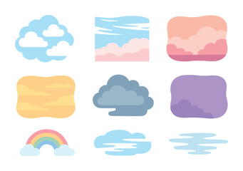 Children's Cloudscape Illustrations. Flat vector mini-illustrations Cloudscape textures in colors children's