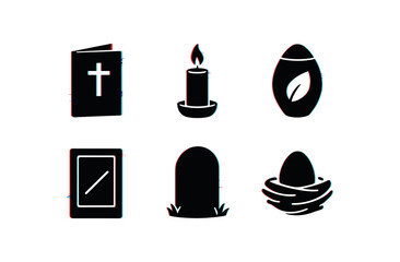 six different glitch effect illustration isolated on white backgorund ashes remembrance booklet ashes memorial candle ashes biodegradable pod ashes photo frame ashes garden marker stone