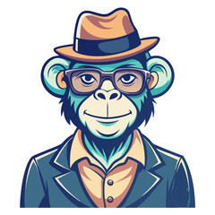 Funky Chimp in Fedora with Pastel Tones and Comic Line Accents