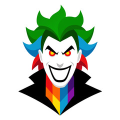 Joker Mascot with Rainbow Hair and Eerie Look for Esport Vector Style