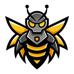 Tech-Inspired Bee Mascot with Metallic Wings and Dramatic Shadows