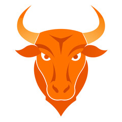 Orange Bull with Sharp Features in Minimalist Crest Design