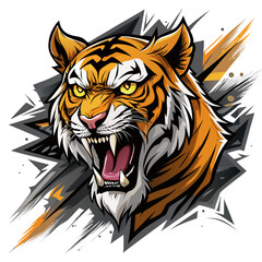 Roaring Tiger with Amber Eyes and Graffiti-Textured Background