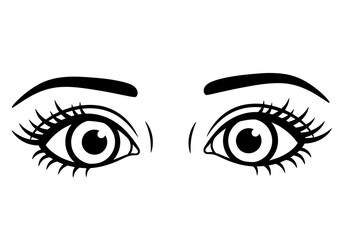 Illustration of surprised eyes with long eyelashes for emotion and beauty concept