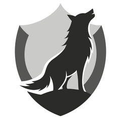 Howling Wolf in Gothic Shield with Full Moon and Layered Grey Fur Vectors