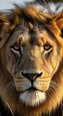 Naklejka premium Close-up of a lion's face.