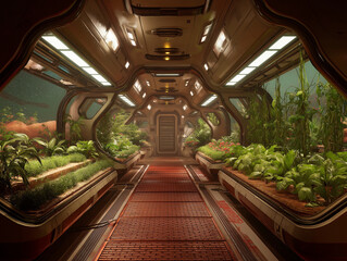 Futuristic Mars greenhouse with lush plants and advanced hydroponics