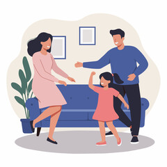  Mom  dad  and daughter dancing together in the living room  energetic and lively flat vector style skf_traced
