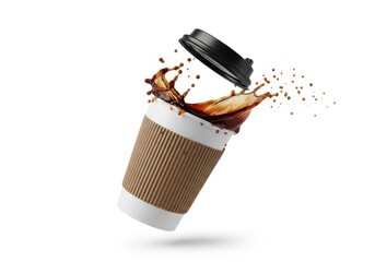 Coffee cup with a splash of coffee isolated on white background