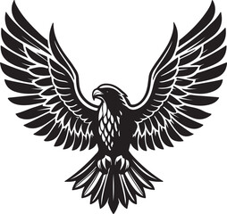 Flying Eagle Vector Silhouette – Spread Wings, Aggressive Bird Tattoo or Emblem Style