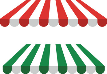 Obraz premium Two striped awnings one red and white the other green and white isolated on transparent background