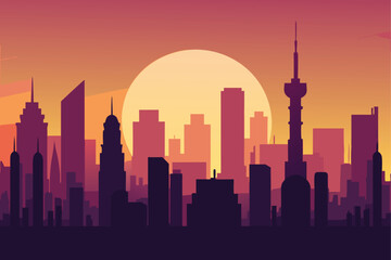 Obraz premium vector of city skyline at golden hour .eps