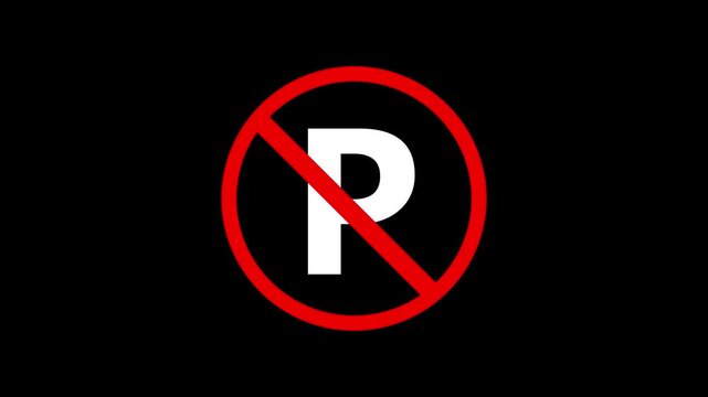 Traffic safety animation of no parking icon. Red circle and white P design used in urban regulation content. Loopable motion graphic of no parking sign.