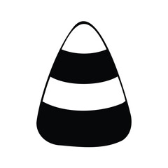 Black and white minimalist candy corn illustration on a white background