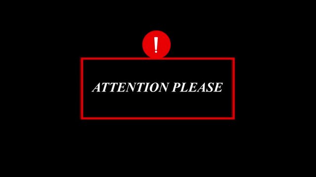 Red alert attention please announcement motion background. Designed for broadcast warning signs, urgent notices, and clean black overlays.
