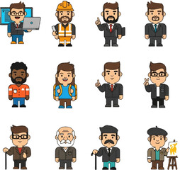 Cartoon Characters Representing Various Professions and Personalities