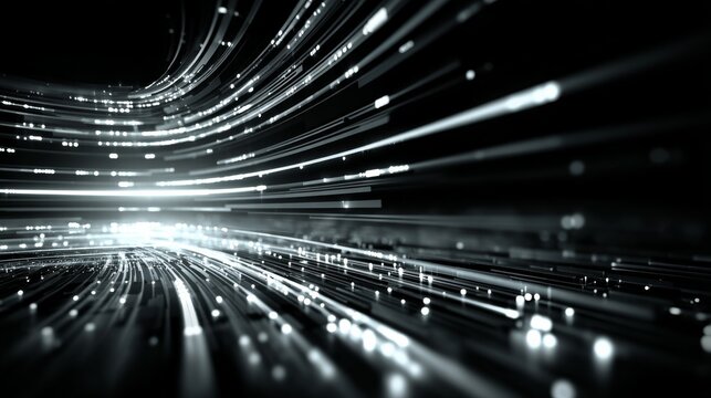 Abstract representation of speed and focus with bright white light streaks radiating outward,