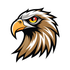 Majestic eagle head profile, featuring sharp beak and piercing eyes, isolated on white background, conveying freedom, vision, and power for sports mascots or emblems