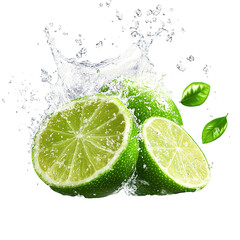 Lemonade explosion with vibrant yellow liquid, lemon slices, mint leaves, and bubbles