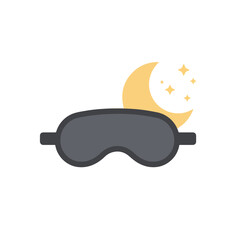 Sleep mask icon featuring a crescent moon and stars, symbolizing restful sleep.