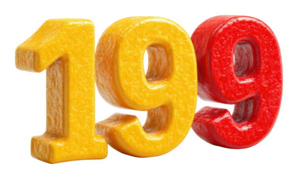 Colorful 199 number display creative installation environment view isolated on transparent background