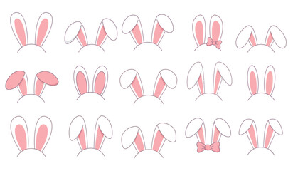 Collection of stylized pink bunny ears with anatomical muscle detail isolated on transparent background