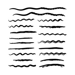 Set of wavy horizontal lines. Marker hand-drawn line border set and scribble design elements. Lines hand drawn paint brush stroke. Vector set isolated .