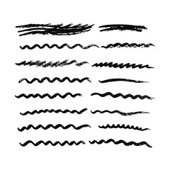 Set of wavy horizontal lines. Marker hand-drawn line border set and scribble design elements. Lines hand drawn paint brush stroke. Vector set isolated .