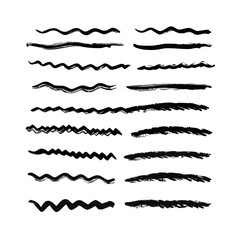 Set of wavy horizontal lines. Marker hand-drawn line border set and scribble design elements. Lines hand drawn paint brush stroke. Vector set isolated .