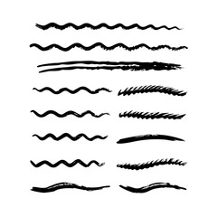 Set of wavy horizontal lines. Marker hand-drawn line border set and scribble design elements. Lines hand drawn paint brush stroke. Vector set isolated .
