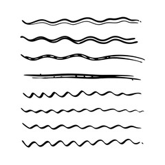Set of wavy horizontal lines. Marker hand-drawn line border set and scribble design elements. Lines hand drawn paint brush stroke. Vector set isolated .