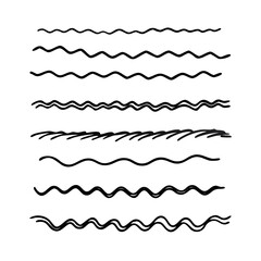Set of wavy horizontal lines. Marker hand-drawn line border set and scribble design elements. Lines hand drawn paint brush stroke. Vector set isolated .