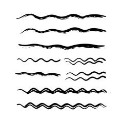 Set of wavy horizontal lines. Marker hand-drawn line border set and scribble design elements. Lines hand drawn paint brush stroke. Vector set isolated .