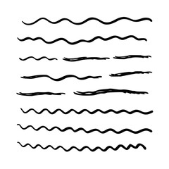Set of wavy horizontal lines. Marker hand-drawn line border set and scribble design elements. Lines hand drawn paint brush stroke. Vector set isolated .