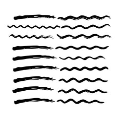 Set of wavy horizontal lines. Marker hand-drawn line border set and scribble design elements. Lines hand drawn paint brush stroke. Vector set isolated .