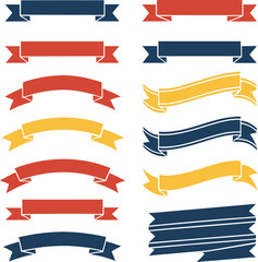 Collection of Red Blue and Yellow Ribbon Banners label header