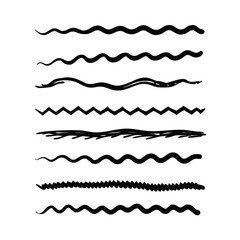 Set of wavy horizontal lines. Marker hand-drawn line border set and scribble design elements. Lines hand drawn paint brush stroke. Vector set isolated .