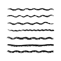 Set of wavy horizontal lines. Marker hand-drawn line border set and scribble design elements. Lines hand drawn paint brush stroke. Vector set isolated .