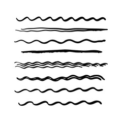Set of wavy horizontal lines. Marker hand-drawn line border set and scribble design elements. Lines hand drawn paint brush stroke. Vector set isolated .
